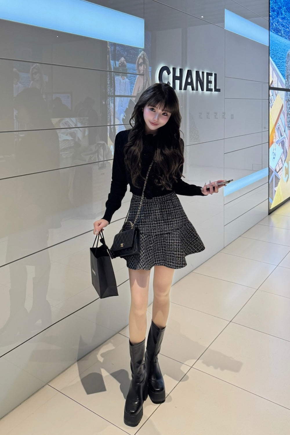 Elise Tweed Flare Mini Skirt