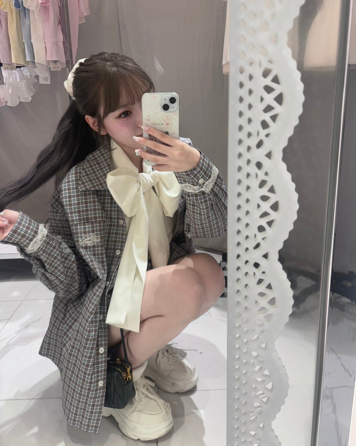 Lace cuffs check shirts