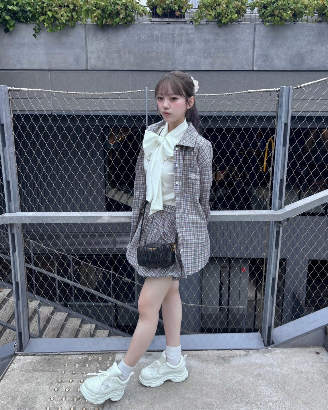 Lace cuffs check shirts