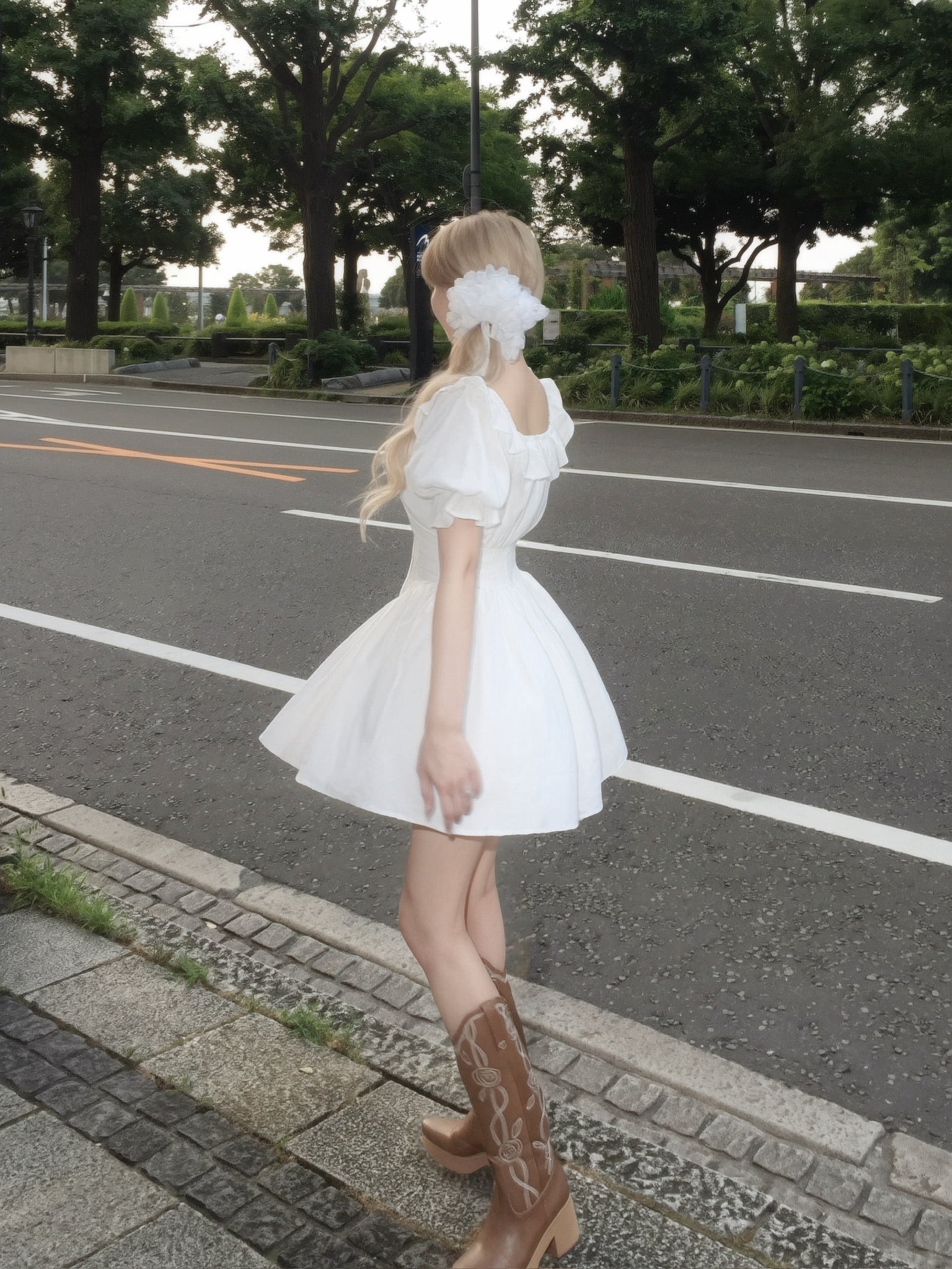 puff sleeve cotton mini one-piece