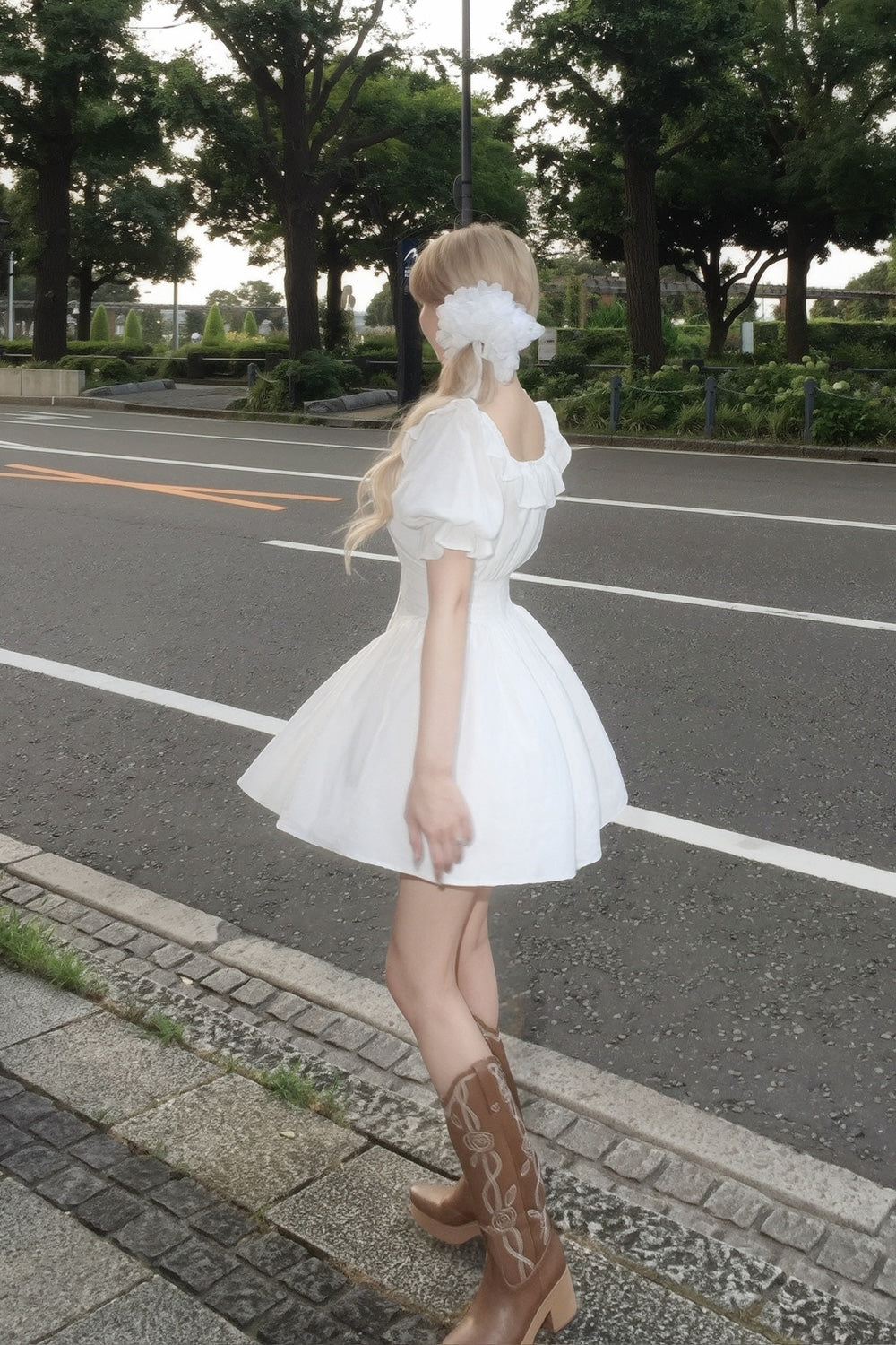 puff sleeve cotton mini one-piece