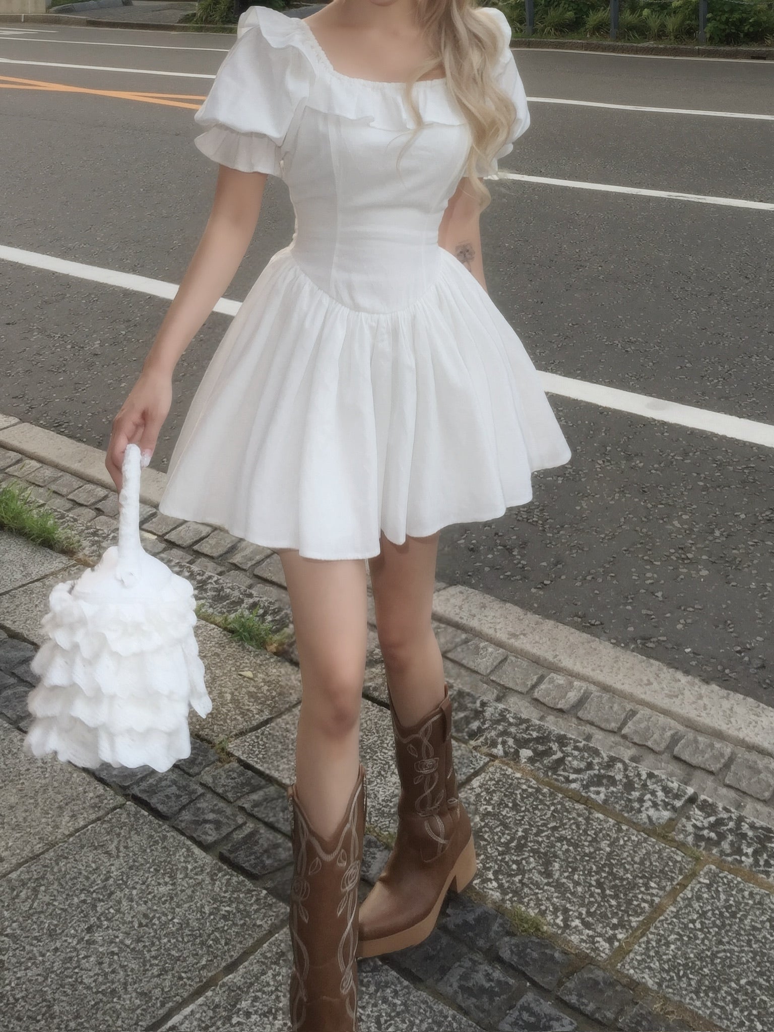 puff sleeve cotton mini one-piece