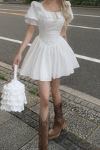 puff sleeve cotton mini one-piece