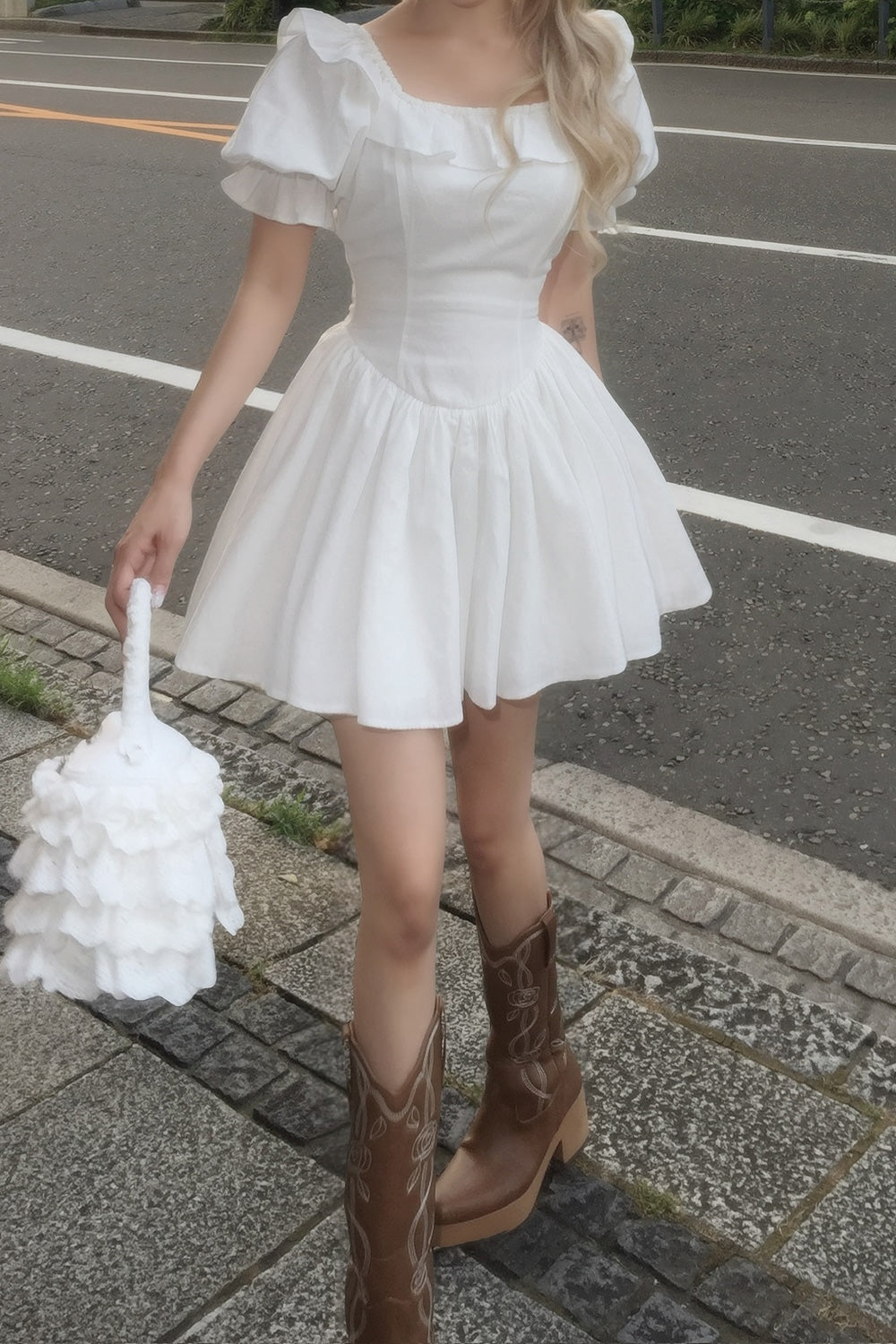 puff sleeve cotton mini one-piece