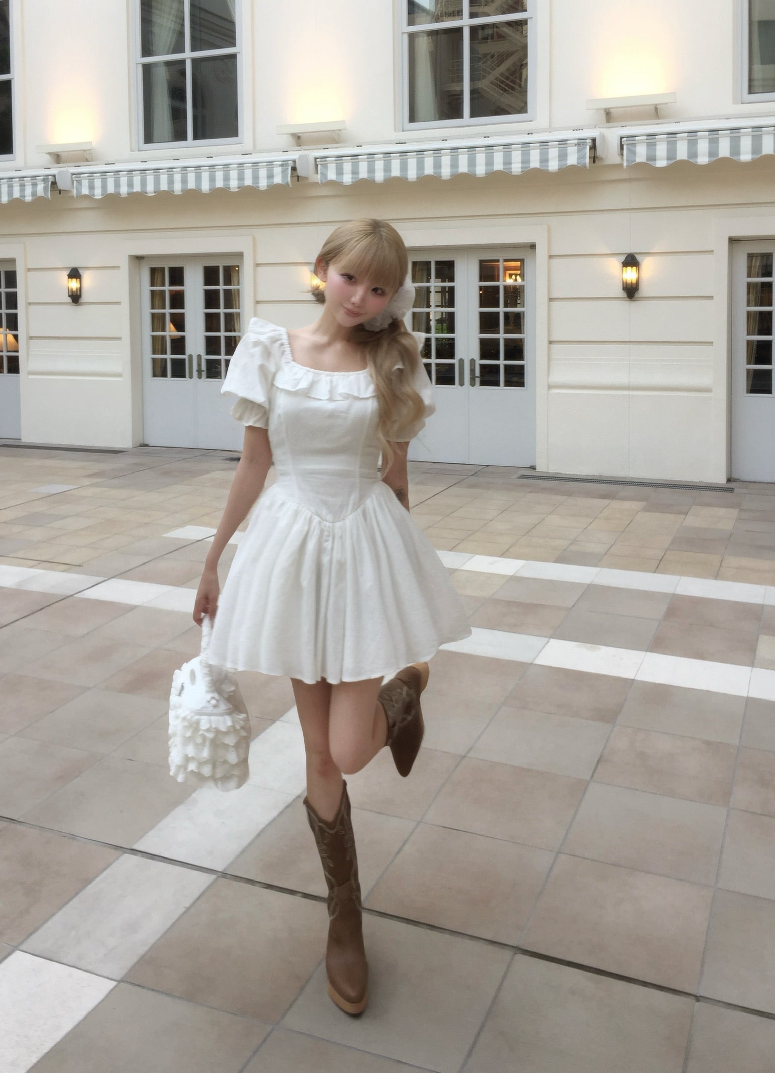 puff sleeve cotton mini one-piece