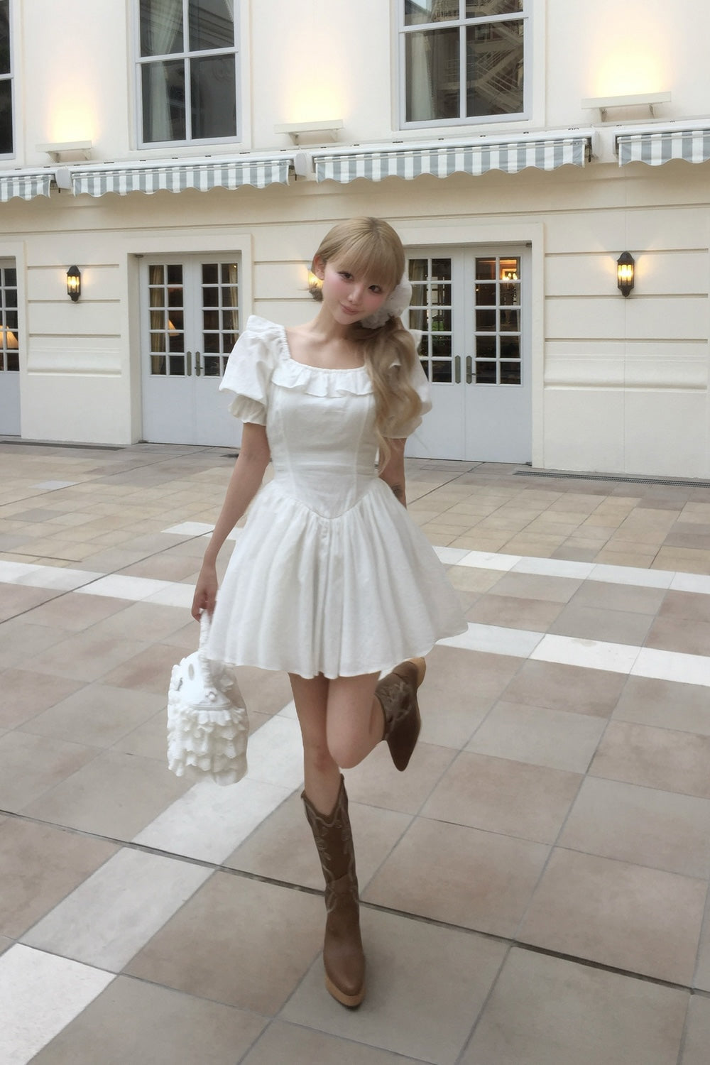 puff sleeve cotton mini one-piece