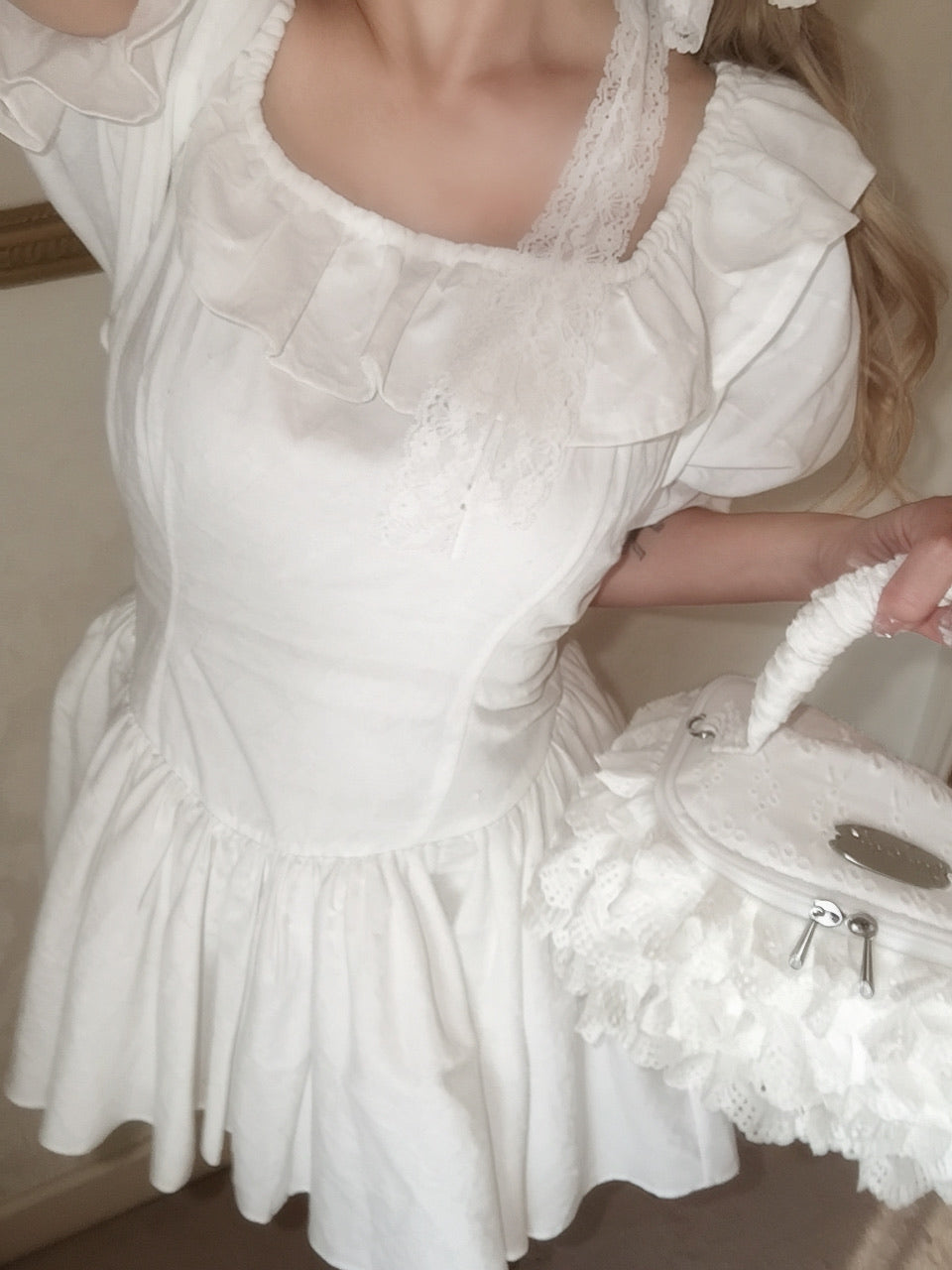 puff sleeve cotton mini one-piece