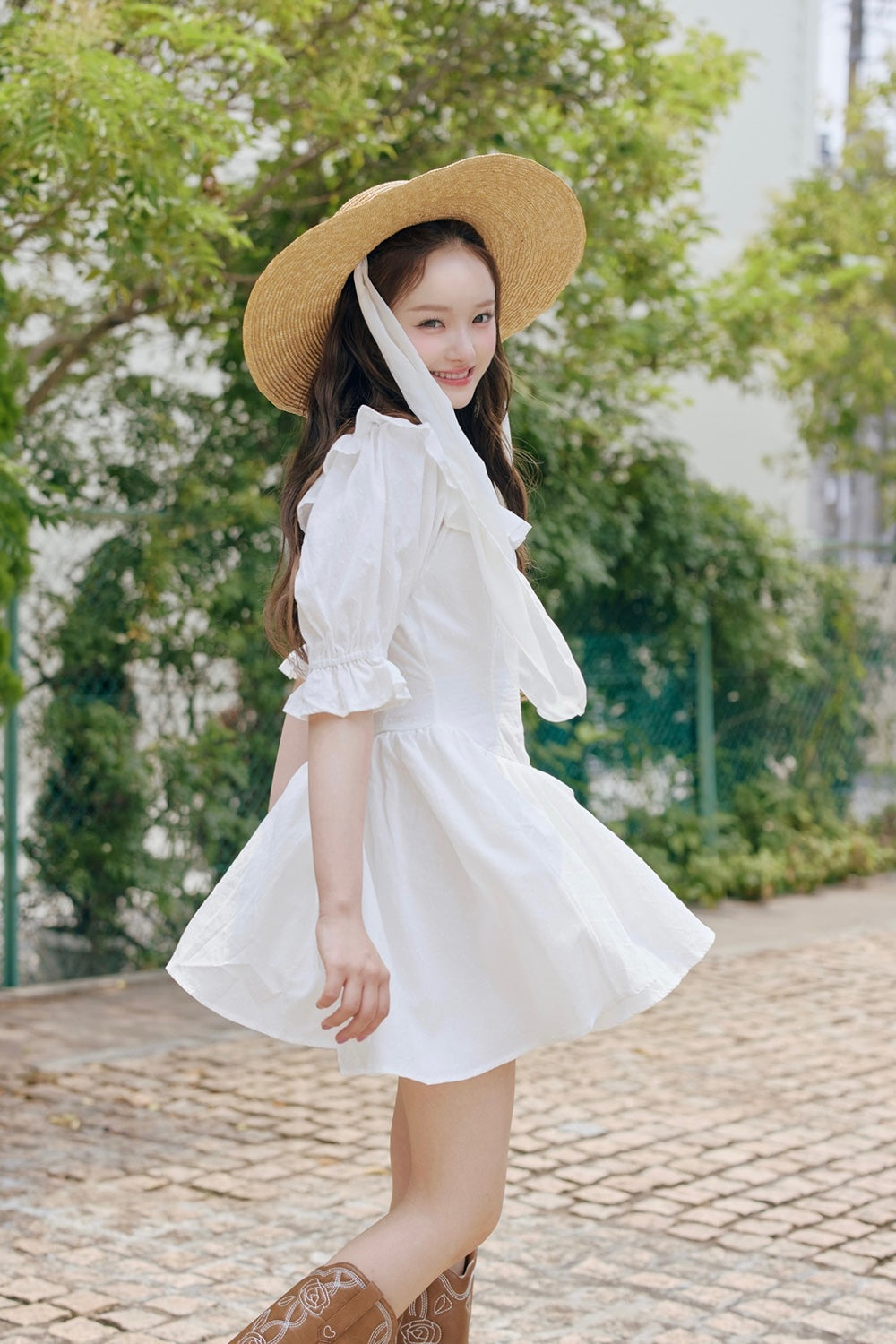puff sleeve cotton mini one-piece