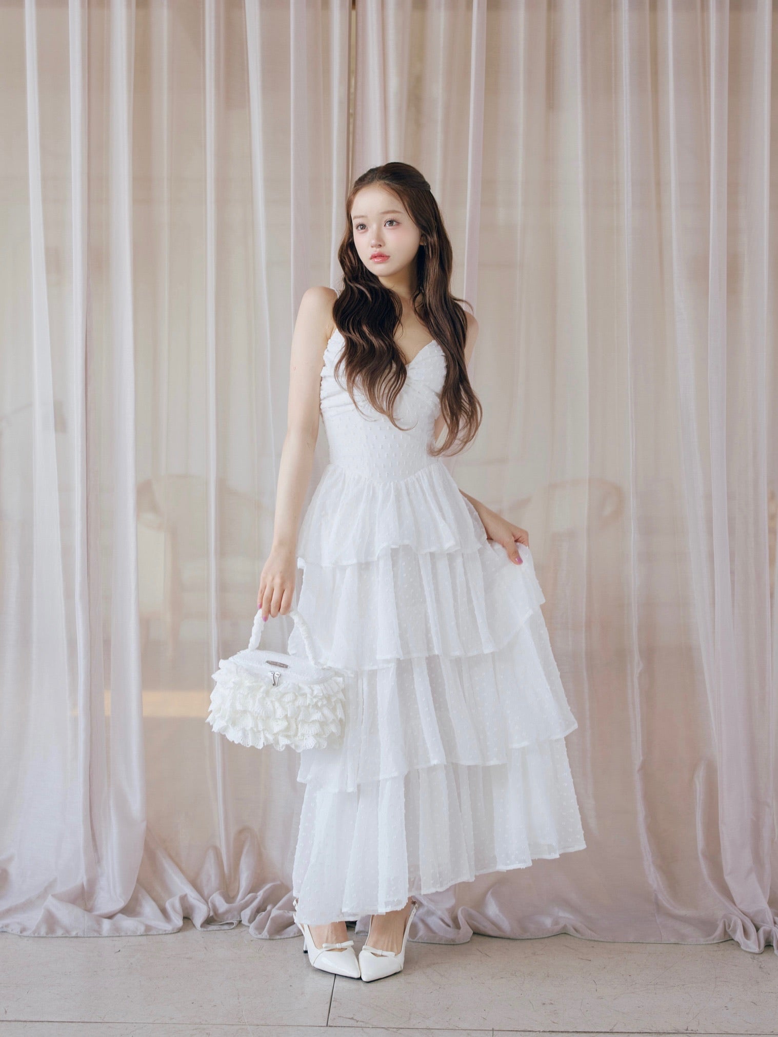 frill tiered cami long dress