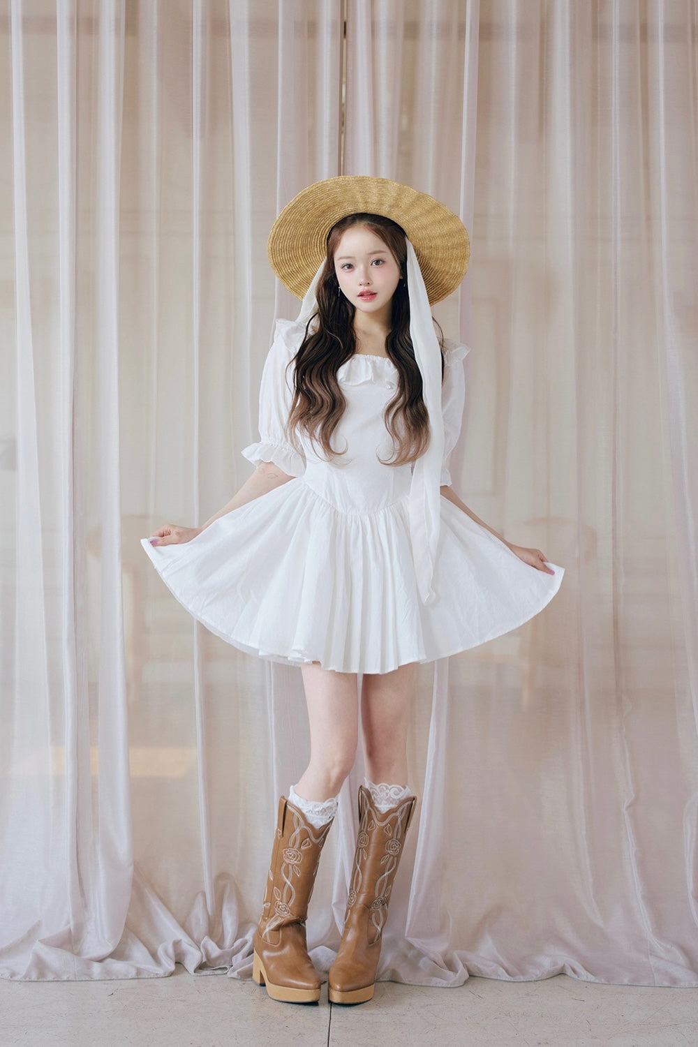 puff sleeve cotton mini one-piece