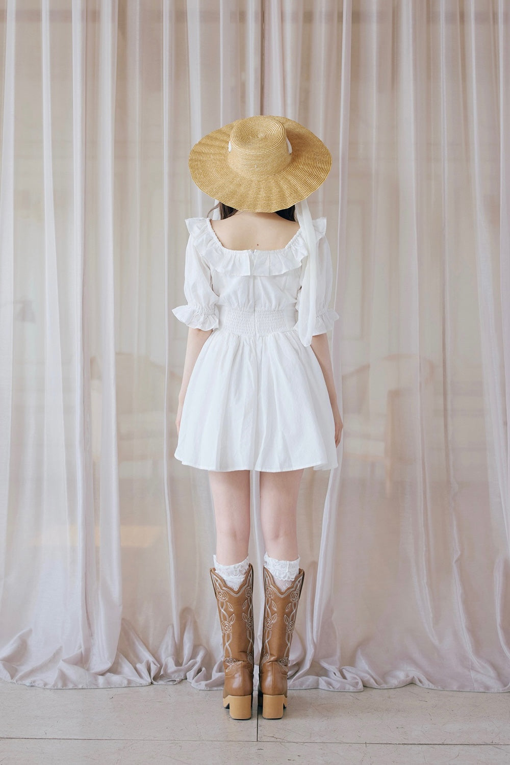 puff sleeve cotton mini one-piece
