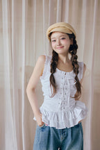 Cotton frill lace-up tops