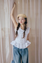 Cotton frill lace-up tops