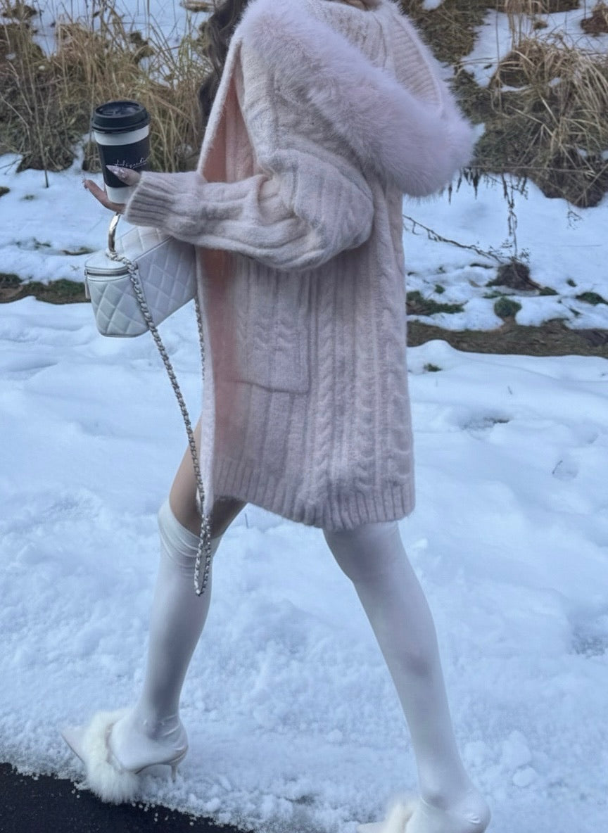 Bunny fur cable knit cardigan – Treat Ürself