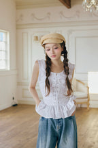 Cotton frill lace-up tops