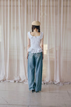 Cotton frill lace-up tops