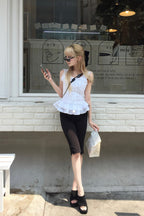 Cotton frill lace-up tops