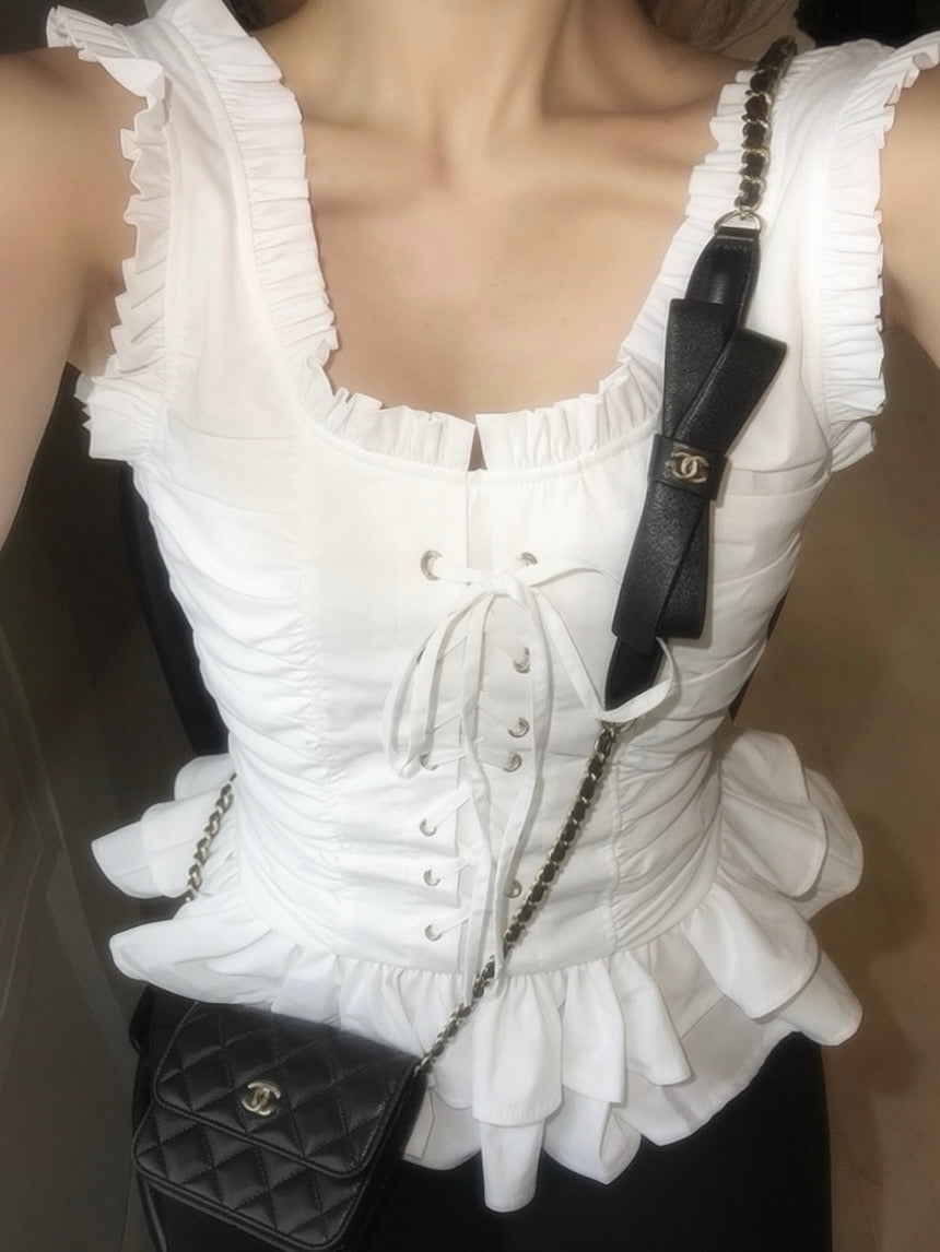 Cotton frill lace-up tops – Treat Ürself