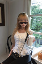 Cotton frill lace-up tops