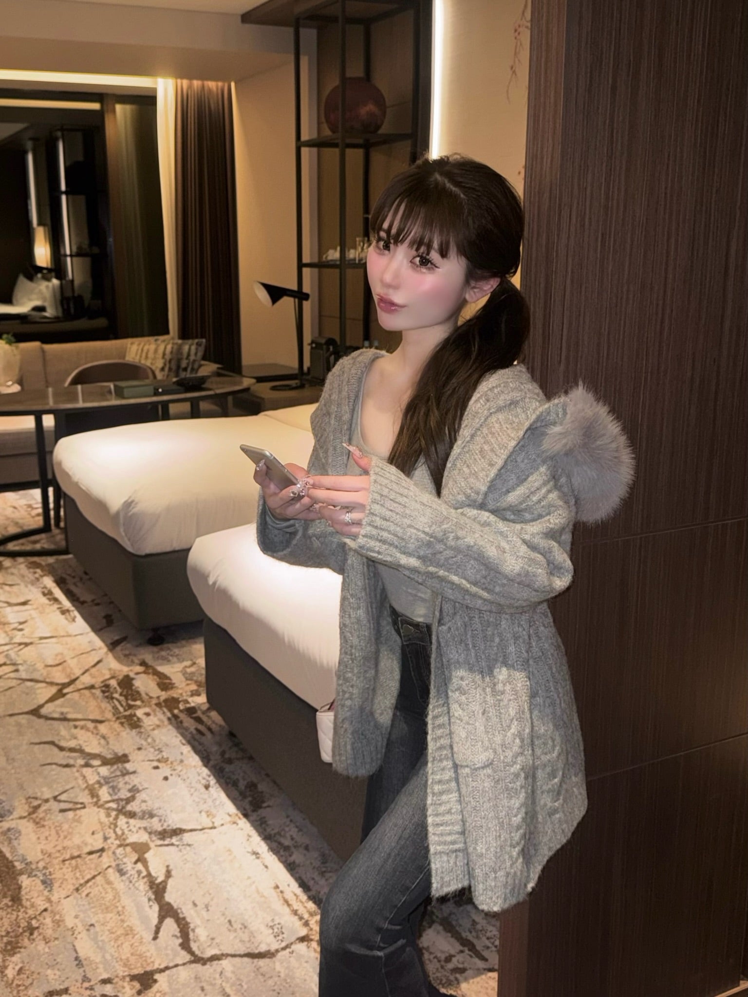 【予約販売】Bunny fur cable knit cardigan