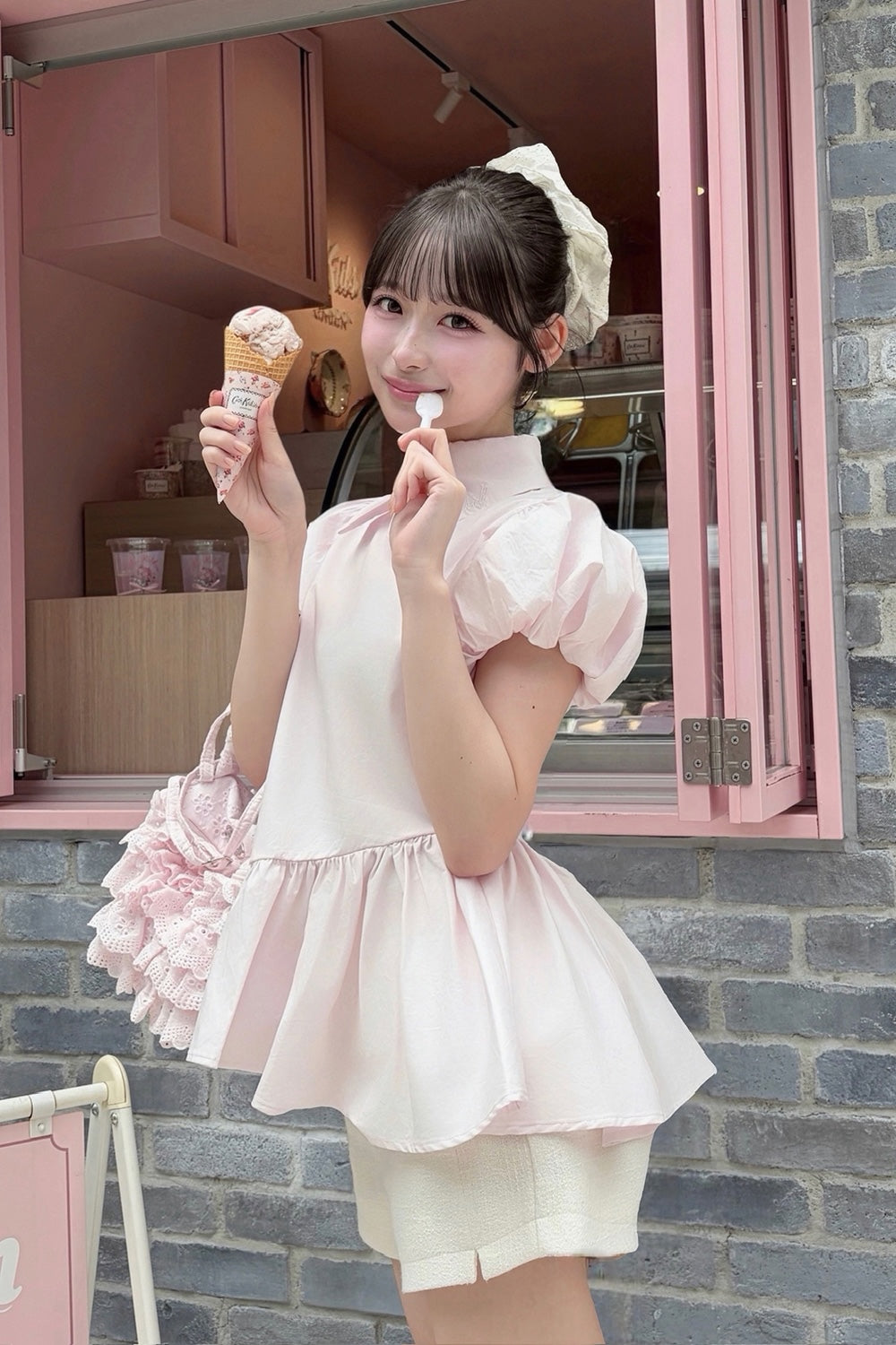 Petal sleeve peplum shirts