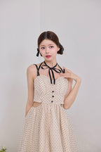 Dot tulle ribbon long dress