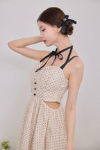 Dot tulle ribbon long dress