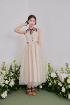Dot tulle ribbon long dress