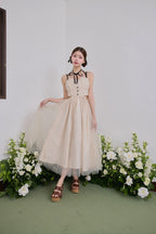 Dot tulle ribbon long dress