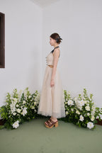 Dot tulle ribbon long dress