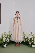 Dot tulle ribbon long dress