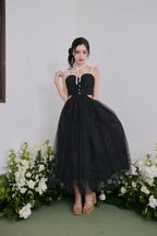 Dot tulle ribbon long dress