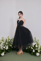 Dot tulle ribbon long dress