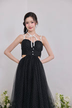 Dot tulle ribbon long dress