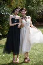 Dot tulle ribbon long dress
