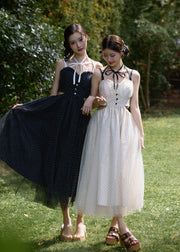 Dot tulle ribbon long dress