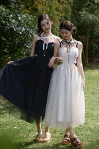 Dot tulle ribbon long dress
