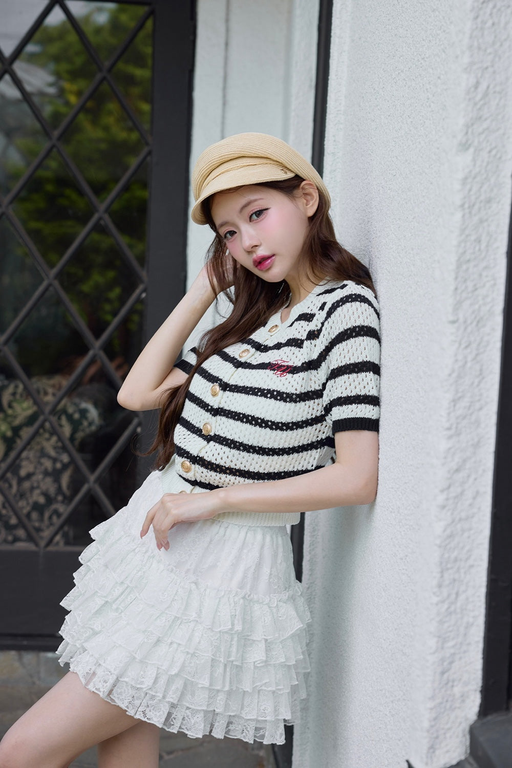 Marine border knit cardigan