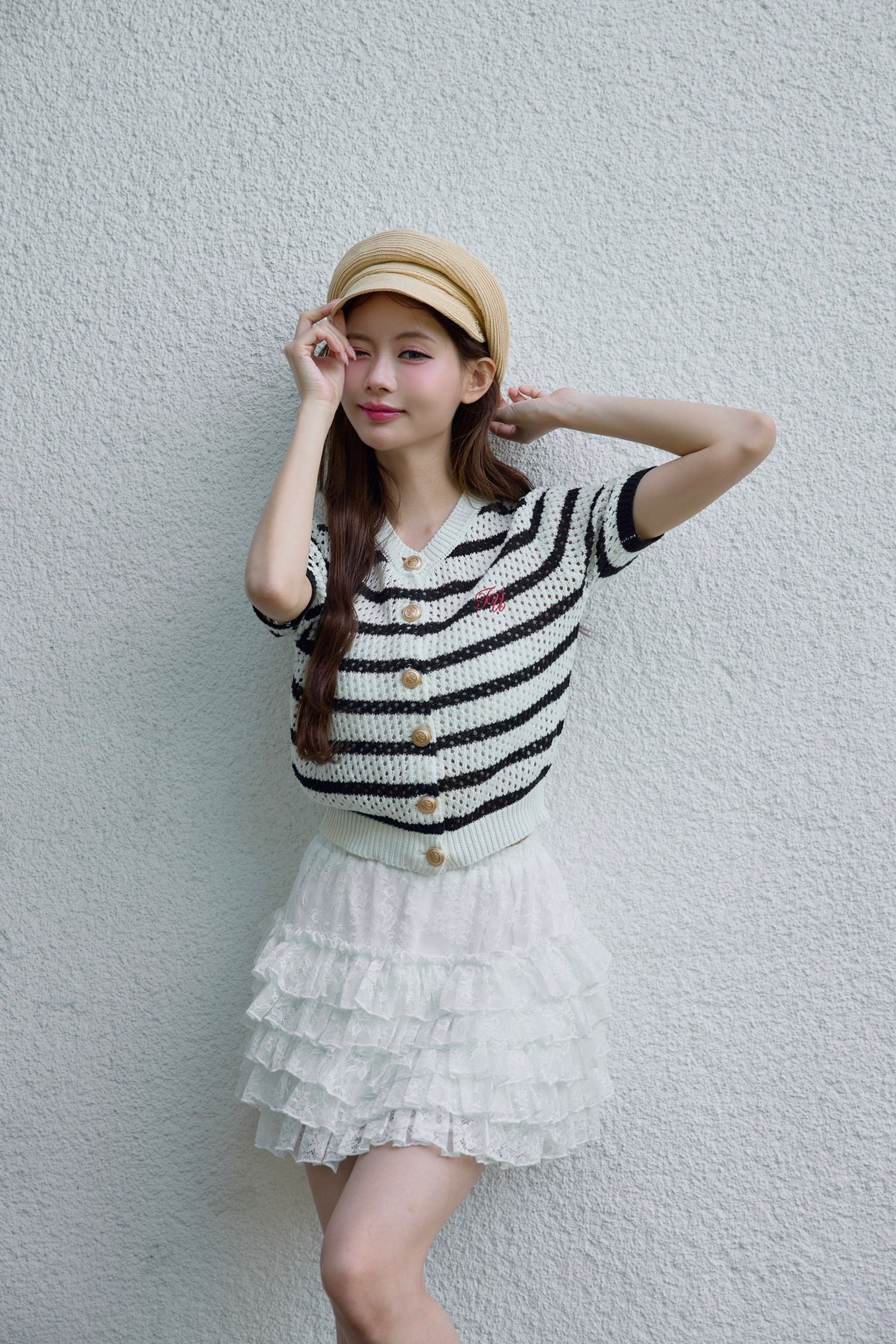 Marine border knit cardigan