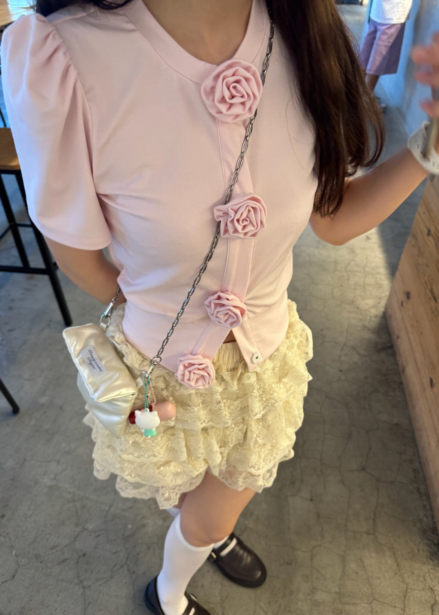 Rose flower motif short sleeve cardigan
