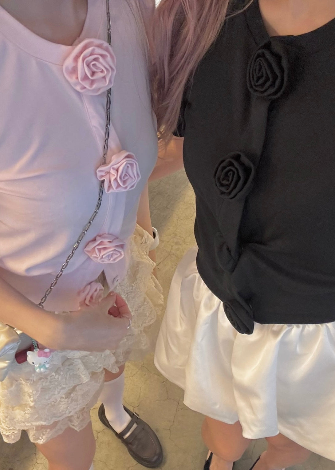 Rose flower motif short sleeve cardigan