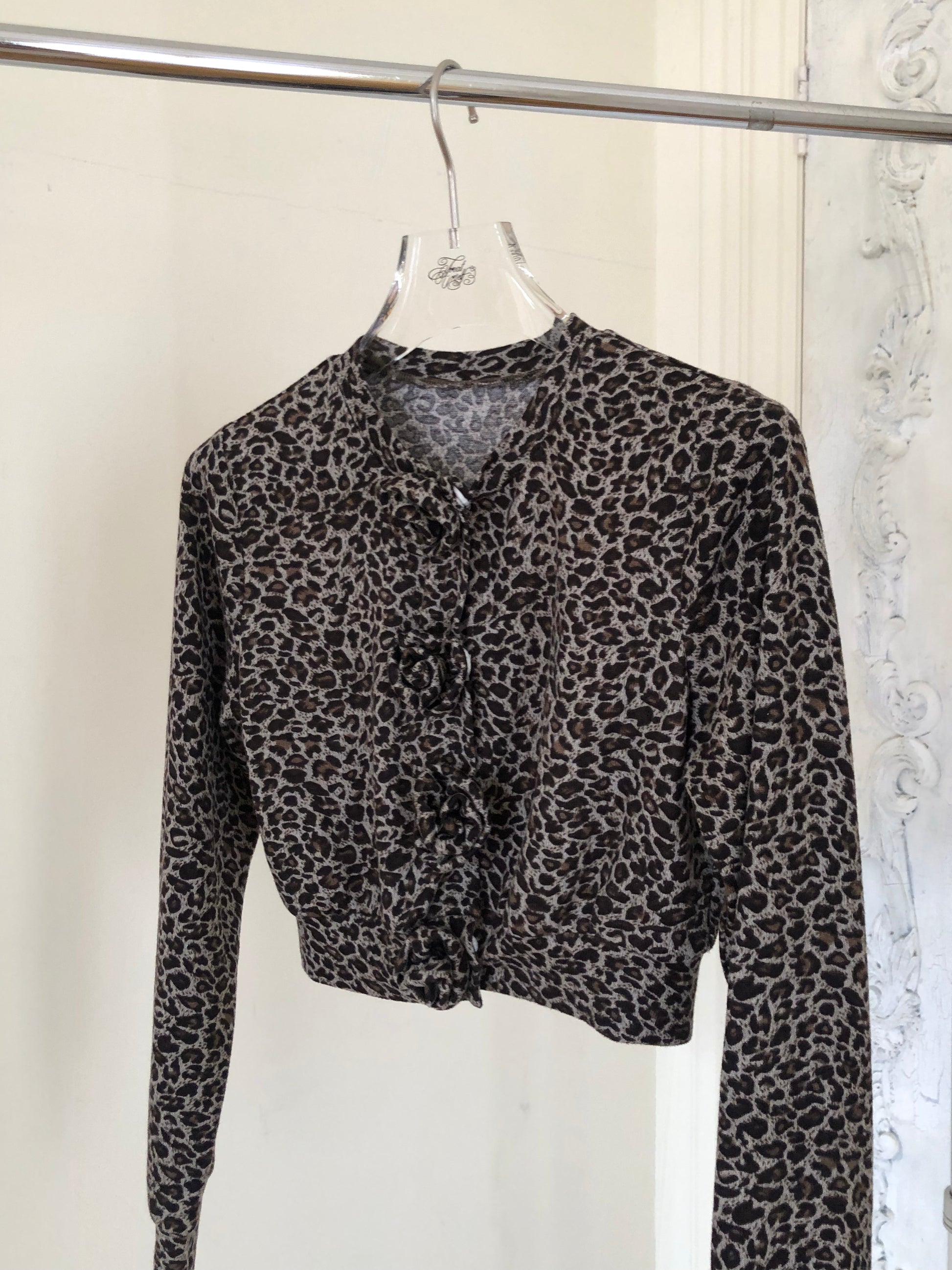 10月上旬発送】Leopard Rose flower motif knit cardigan