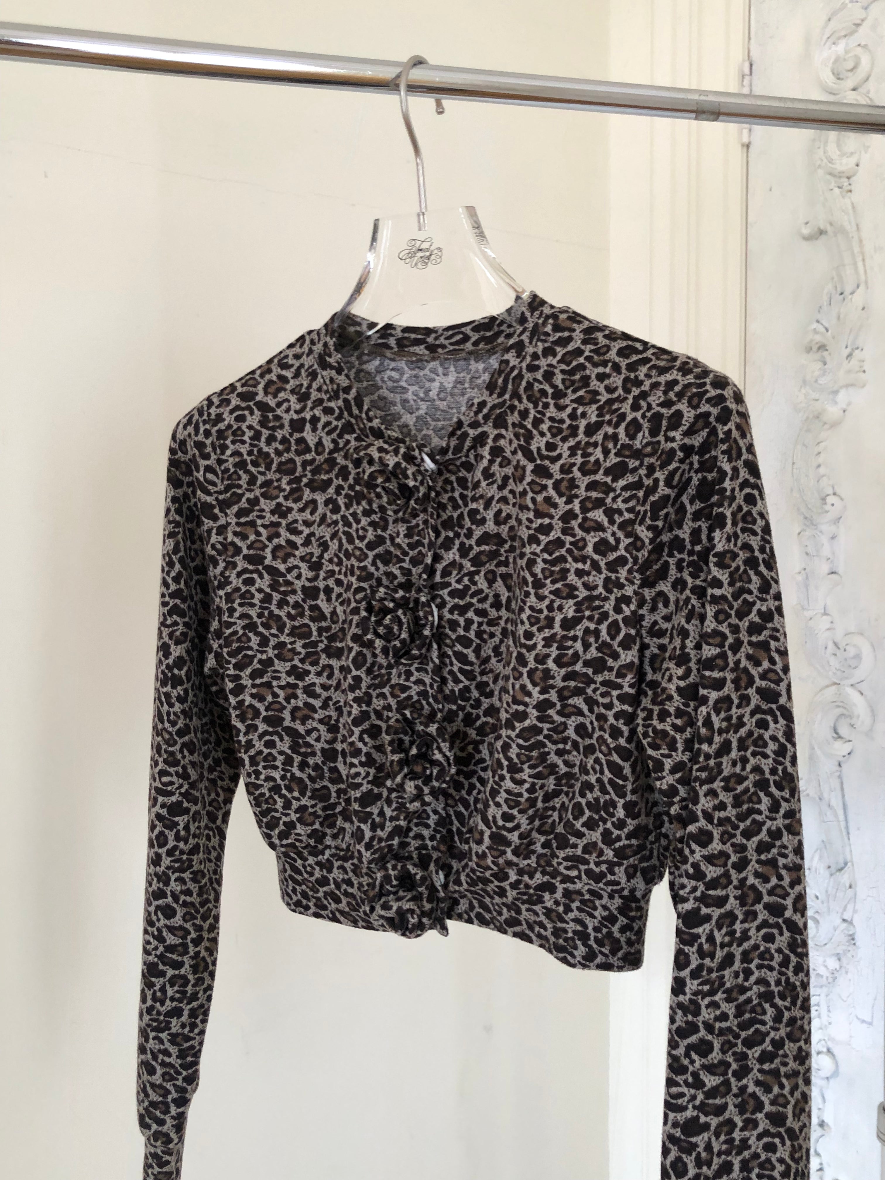 【10月上旬発送】Leopard Rose flower motif knit cardigan