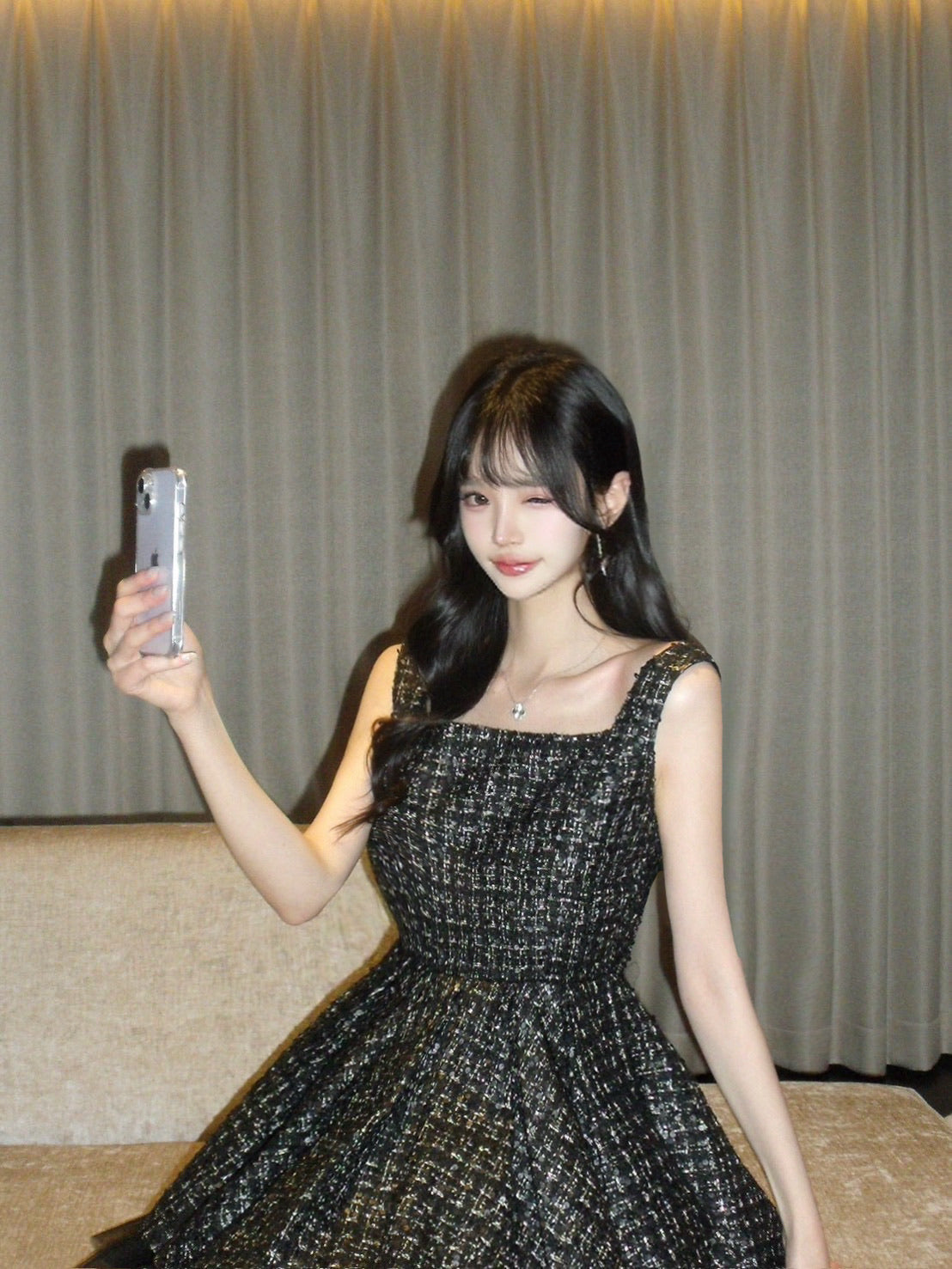 Twilight Tweed Tulle Dress(black)