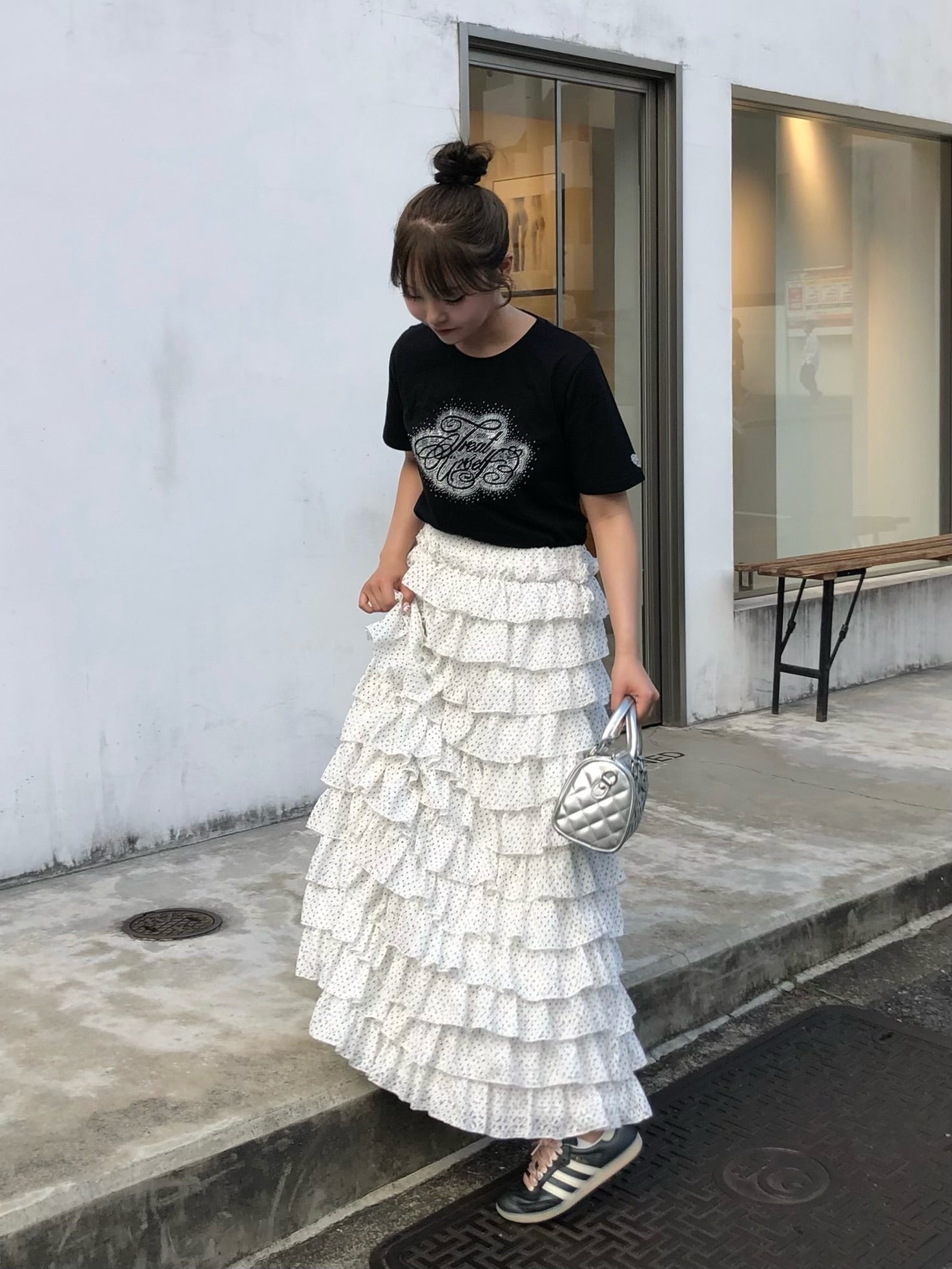 girly lace dot long skirt