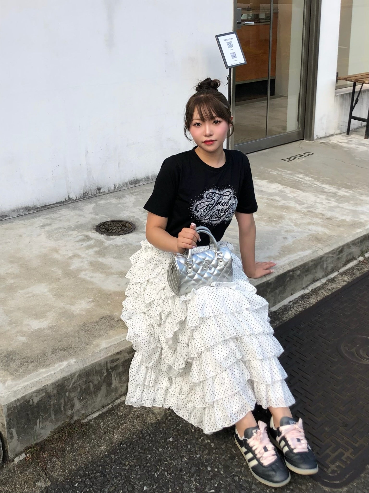 girly lace dot long skirt