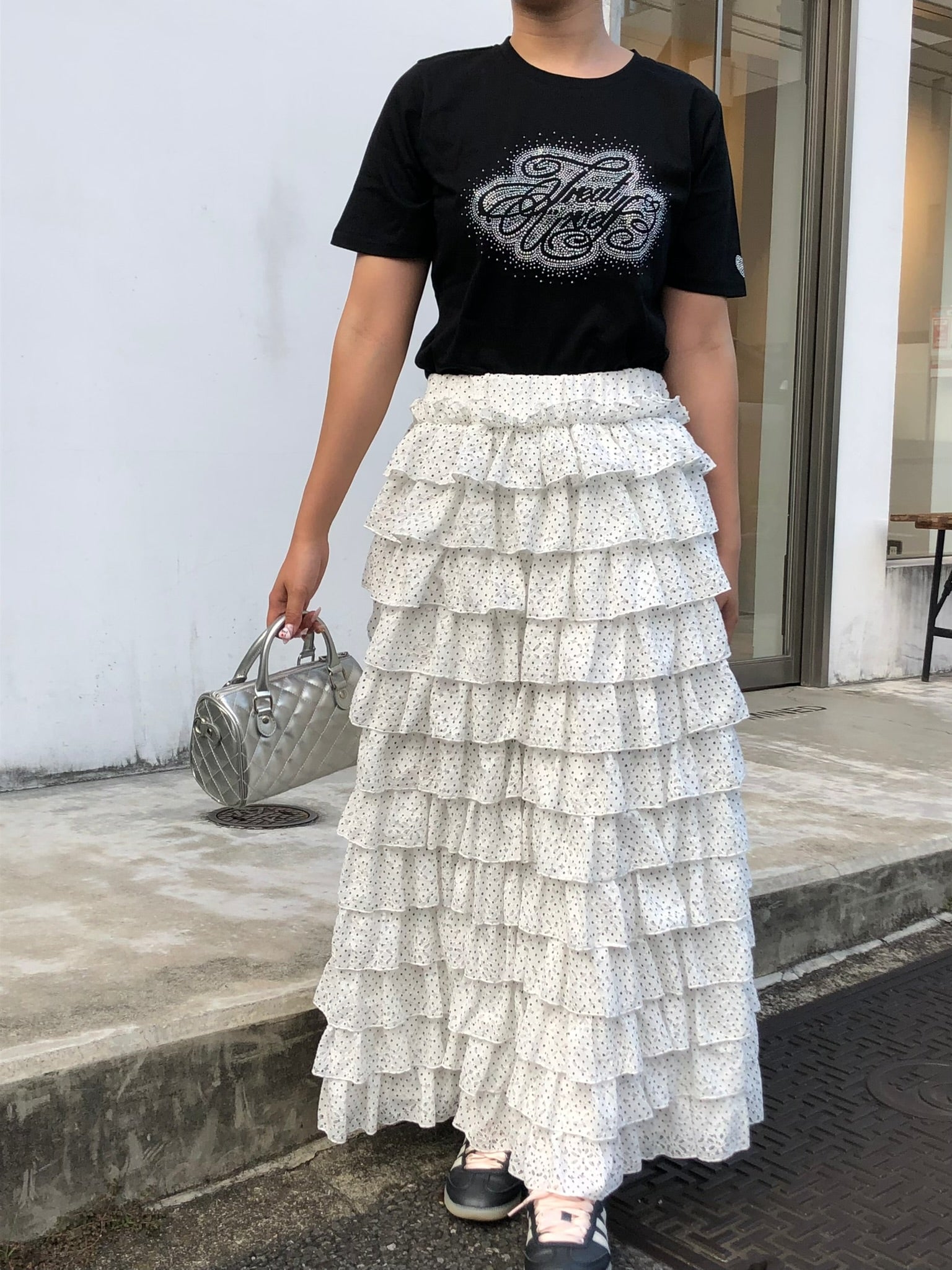 girly lace dot long skirt