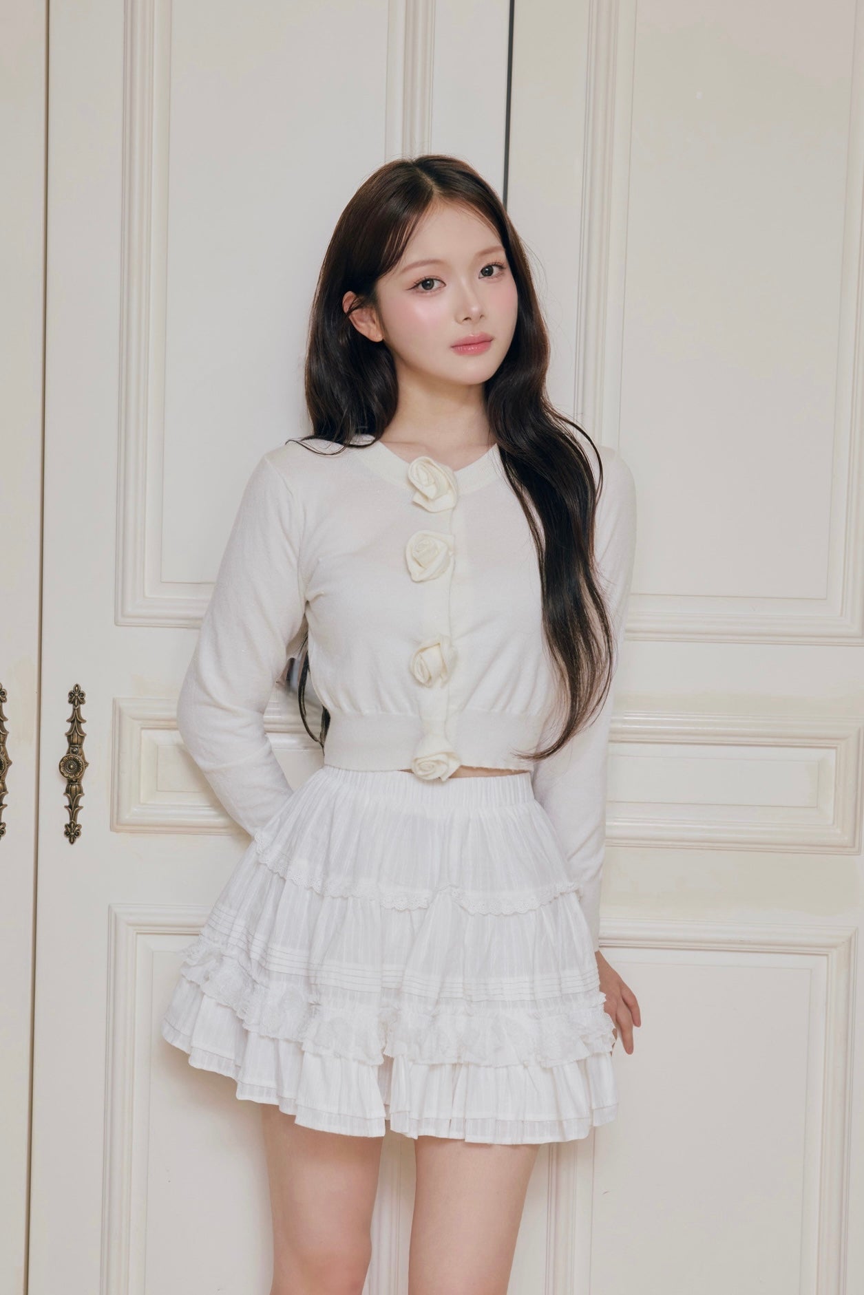 rose motif lame knit cardigan
