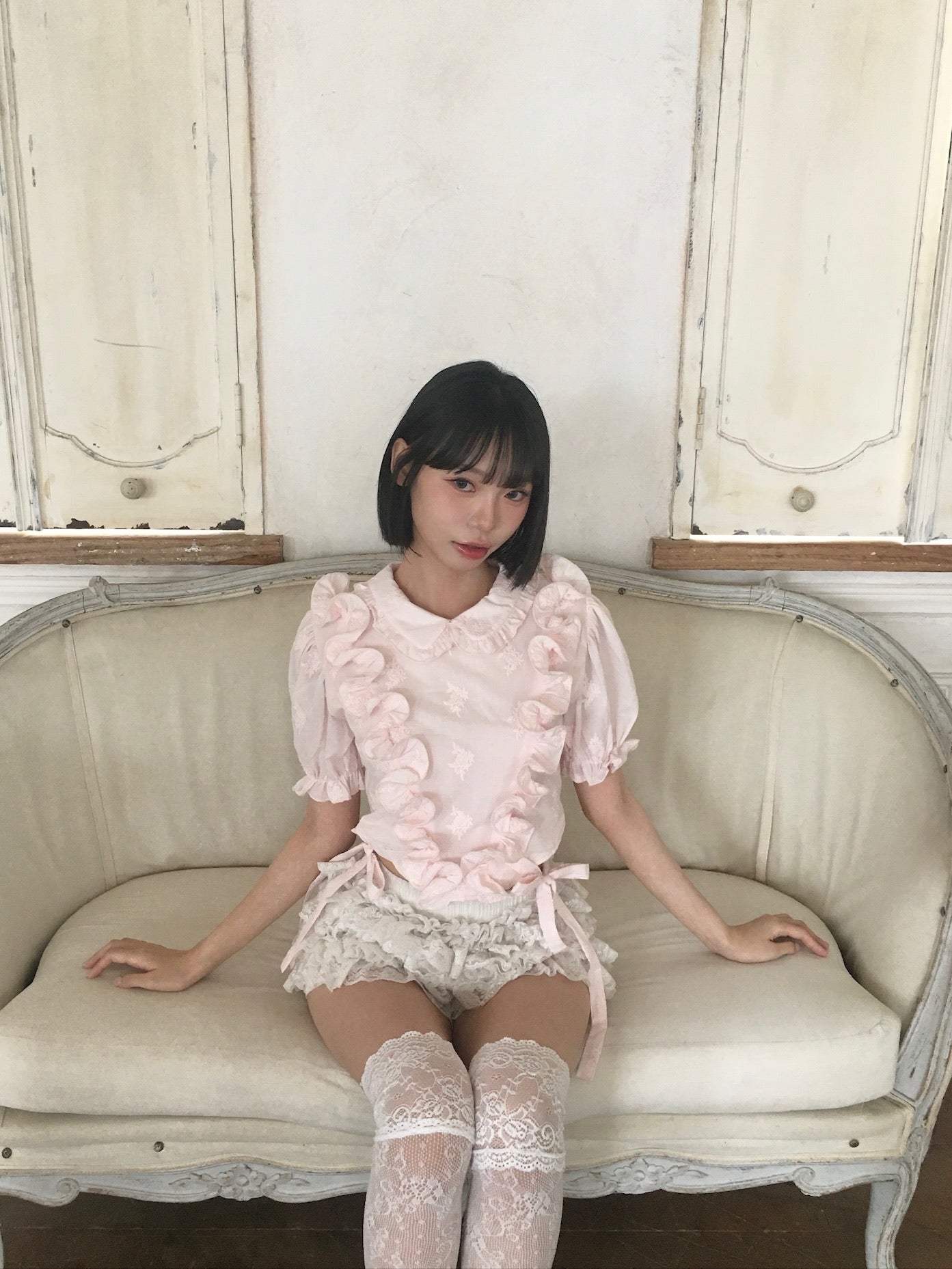 【予約販売】Peony ribbon frill blouse