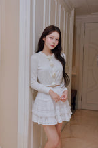 rose motif lame knit cardigan
